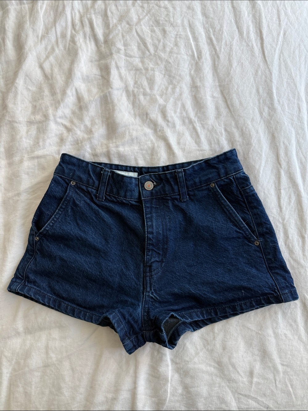 Zara Navy High-Waist Denim Shorts